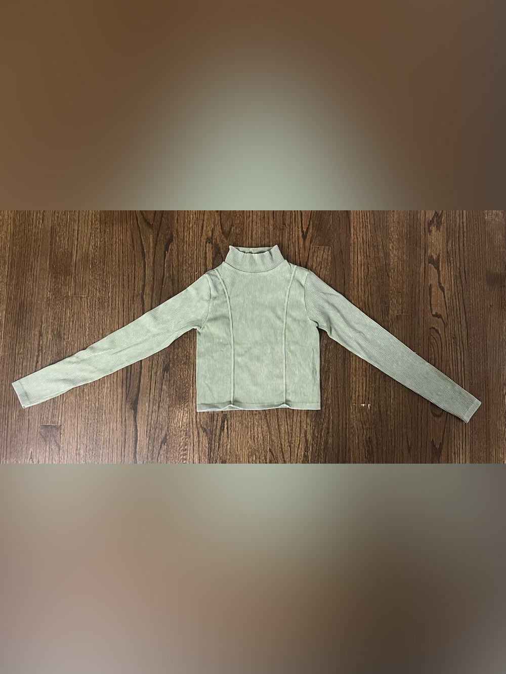 Girls' Ribbed Mock Neck Long Sleeve Top in Sage Green